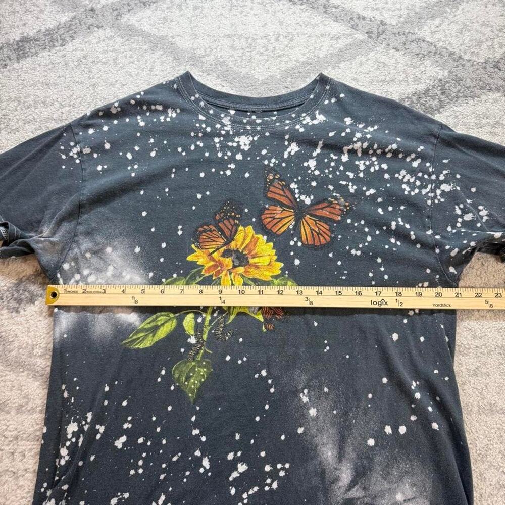 Love Tribe Black Bleach Splatter Grunge Shirt Sunflower & Butterfly size medium - Picture 4 of 5